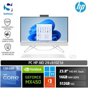 PC HP AIO 24-cb1021d /Core i7-1255U/16GB/512GB SSD/MX450 2GB/23.8" FHD Touch/Win 11 Home+OHS 2021/White