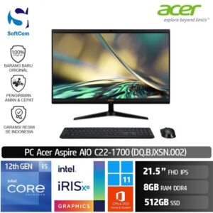 PC Acer Aspire AIO C22-1700 /Core i5-1235U/8GB/512GB SSD/21.5″ FHD IPS/Win 11 Home+OHS 2021/Black