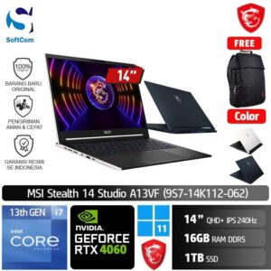 MSI Stealth 14 Studio A13VF 062 085/Core i7-13700H/16GB/1TB SSD/GeForce RTX 4060 8GB/14" QHD+ 240Hz/Win 11 Home [ 9S7-14K112-062 | 9S7-14K111-085 ]