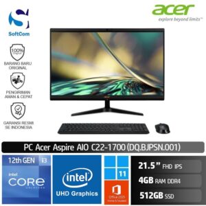 PC Acer Aspire AIO C22-1700 /Core i3-1215U/4GB/512GB SSD/21.5″ FHD IPS/Win 11 Home+OHS 2021/Black