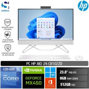 PC HP AIO 24-cb1022d /Core i7-1255U/8GB/512GB SSD/MX450 2GB/23.8" FHD IPS/Win 11 Home+OHS 2021/White