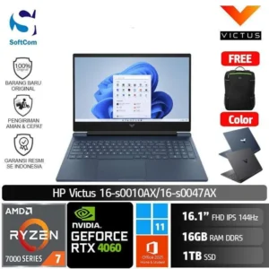 HP Victus 16 s0010AX s0047AX/Ryzen 7-7840HS/16GB/1TB SSD/GeForce RTX 4060 8GB/16.1″ FHD 144Hz/Win 11 Home+OHS 2021 [ 16-s0010AX | 16-s0047AX  ]