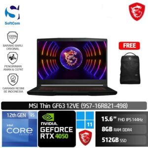 MSI Thin GF63 12VE (9S7-16R821-498) /Core i5-12450H/8GB/512GB SSD/GeForce RTX 4050 6GB/15.6" FHD 144Hz/Win 11 Home/Black