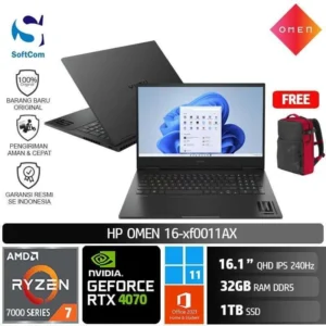 HP Omen 16-xf0011AX/Ryzen 7-7840HS/32GB/1TB SSD/GeForce RTX 4070 8GB/16.1″ QHD/Win 11 Home+OHS 2021/Shadow Black