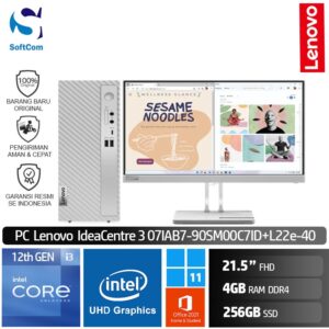 PC IdeaCentre 3 07IAB7 90SM007CID+67AFKACBWW/Core i3-12100/4GB/256GB SSD/21.45"/Win 11 Home+OHS 2021/Cloud Grey