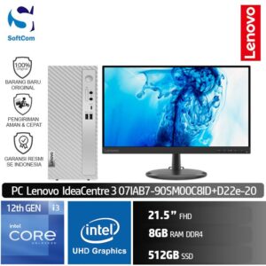 PC IdeaCentre 3 07IAB7 90SM00C8ID+66D2KAC6WW/Core i3-12100/8GB/512GB SSD/21.45"/DOS/Cloud Grey