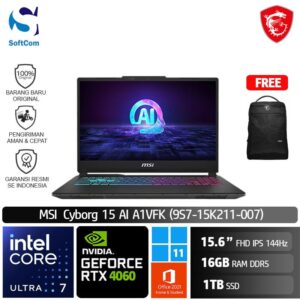 MSI Cyborg 15 AI A1VFK (9S7-15K211-007) /Ultra 7 155H/16GB/1TB SSD/GeForce RTX 4060 8GB/15.6" FHD 144Hz/Win 11 Home+OHS 2021/Black