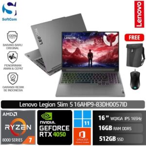 Lenovo Legion Slim 5 16AHP9-83DH0057ID /Ryzen 7-8845HS/16GB/512GB SSD/GeForce RTX 4050 6GB/16" WQXGA 165Hz/Win 11 Home+OHS 2021/Luna Grey