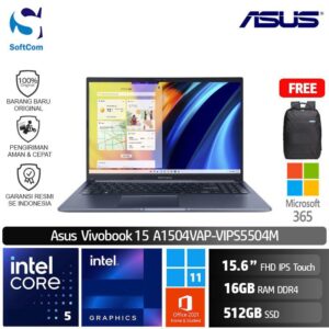 Asus Vivobook 15 A1504VAP-VIPS5504M /Core 5-120U/16GB/512GB SSD/15.6" FHD IPS Touch/Win 11 Home+OHS +M365/Quiet Blue