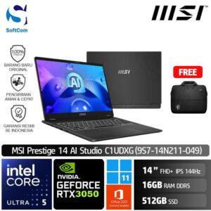 MSI Prestige 14 AI Studio C1UDXG (9S7-14N211-049) /Intel Core Ultra 5 125H/16GB/512GB SSD/GeForce RTX 3050 6GB/14″ FHD+ IPS/Win 11 Home+OHS 2021/Stellar Gray