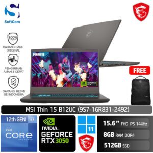 MSI Thin 15 B12UC (9S7-16R831-2492) /Core i7-12650H/8GB/512GB SSD/GeForce RTX 3050 4GB/15.6" FHD 144Hz/Win 11 Home/Cosmos Gray