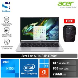 Acer Aspire Lite AL14-31P-C0WW/Intel N100/8GB/256GB SSD/14″ WUXGA IPS/Win 11 Home+OHS 2021/Silver
