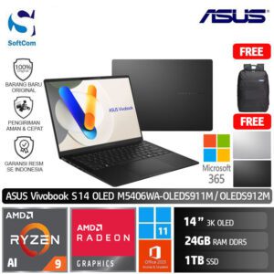 Asus Vivobook S 14 M5406WA OLEDS911M OLEDS912M/Ryzen AI 9 365/24GB/1TB SSD/14" 3K OLED/Win 11 Home+OHS 2021+M365 [M5406WA-OLEDS911M | M5406WA-OLEDS912M]