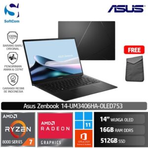 Asus Zenbook 14 OLED UM3406HA-OLED753/AMD Ryzen 7-8840HS/16GB/512GB SSD/14" WUXGA OLED/Win 11 Home + OHS 2021/Jade Black