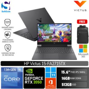 HP Victus 15-fa2715TX/Core i5-13420H/16GB/512GB SSD/GeForce RTX 2050 4GB/15.6″ FHD 144Hz/Win 11 Home+OHM 2024/Mica Silver