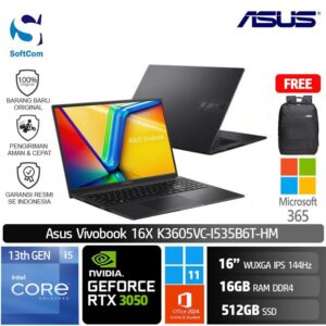 Asus Vivobook 16X  K3605VC-I535B6T-HM/Intel Core i5-13420H/16GB/512GB SSD/GeForce RTX 3050 4GB/16" WUXGA IPS 144 Hz/Win 11 Home+OHM 2024+M365/Indie Black