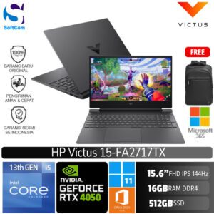 HP Victus 15-fa2717TX/Core i5-13420H/16GB/512GB SSD/GeForce RTX 4050 6GB/15.6″ FHD IPS 144Hz/Win 11 Home+OHM 2024+M365/Mica Silver