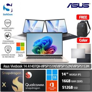 Asus  Vivobook 14 A1407QA VIPSP151M VIPSP152M VIPSP153M/Snapdragon X1/16GB/512GB SSD/14" WUXGA IPS/Win 11 Home+OHM 2024+M365 [A1407QA-VIPSP151M | A1407QA-VIPSP152M | A1407QA-VIPSP153M]