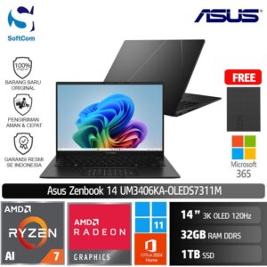 Asus Zenbook 14 UM3406KA-OLEDS7311M/Ryzen AI 7 350/32GB/1TB SSD/14" 3K OLED 120Hz/Win 11 Home+OHM 2024+M365/Jade Black