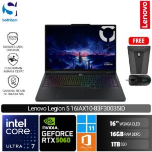 Lenovo Legion Pro 5 16IAX10 83F30035ID/Intel Core Ultra 7-255HX/16GB/1TB SSD/GeForce RTX 5060 8GB/16" WQXGA/Win 11 Home + OHM 2024 + M365-Eclipse Black