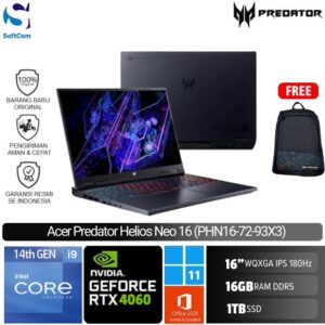 Acer Predator Helios Neo PHN16-72-93X3/Intel Core i9-14900HX/16GB/1TB SSD/GeForce RTX 4060 8GB/16″ WQXGA 180Hz/Win 11 Home + OHM 2024 + M365-Black