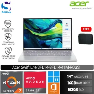 Acer Swift Lite 14 Air Edition SFL14-41M-R0GS/Ryzen 7 260/16GB/512GB SSD/14" WUXGA IPS/Win 11 Home+OHM 2024+M365/Light Silver