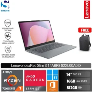 Lenovo IdeaPad Slim 3 14ABR8 82XL00A0ID/Ryzen 7-5825U/16GB/512GB SSD/14" FHD IPS/Win 11 Home + OHM 2024