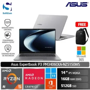 Asus Expertbook P3 PM3406CKA-NZ5150WS/Ryzen AI 5-330/16GB/512GB SSD/14" WQXGA/Win 11 Home+OHM 2024 +M365/Misty Grey