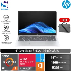 HP OmniBook 3 Next Gen AI 14-ha0435AU/Ryzen AI 7-350/16GB/512 GB SSD/14" FHD IPS/Win 11 Home+OHM 2024+M365/Glacier Silver