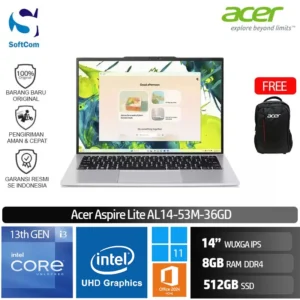 Acer Aspire Lite AL14-53M-36GD/Intel Core I3-1315U/8GB/512GB SSD/14" WUXGA IPS/Win 11 Home+OHM 2024+M365/Light Silver