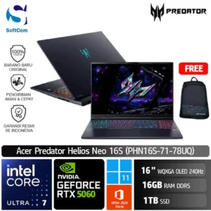 Acer Predator Helios Neo 16S PHN16S-71-78UQ/Intel Core Ultra 7-255HX/16GB/1TB SSD/GeForce RTX 5060 8GB/16" WQXGA 240Hz/Win 11 Home +OHM 2024 + M365/Black