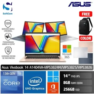 Asus Vivobook 14  A1404VA VIPS3824M VIPS3825M VIPS3826M/Core i3-1315U/8GB/256GB SSD/14" FHD IPS/Win 11 Home+OHM 2024+ M365 [A1404VA-VIPS3824M | A1404VA-VIPS3825M | A1404VA-VIPS3826M]
