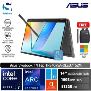 Asus Vivobook 14 Flip TP3407SA-OLED7152M/Ultra 7-256V/16GB/512GB SSD/14" WUXGA OLED Touch/Win 11 Home+OHM 2024+M365/Matte Grey