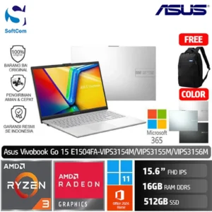 Asus Vivobook Go 15 E1504FA VIPS3154M VIPS3155M VIPS3156M/Ryzen 3-30/16GB/512GB SSD/15.6" FHD/Win 11 Home+OHM 2024+M365 [E1504FA-VIPS3154M | E1504FA-VIPS3155M | E1504FA-VIPS3156M]