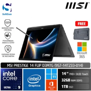 MSI Prestige 14 Flip D3MTG (9S7-14T233-014) /Intel Core Ultra 9-386H/32GB/1TB SSD/14″ FHD+ Touch/Win 11 Home+OHM 2024+M365/Platinum Gray