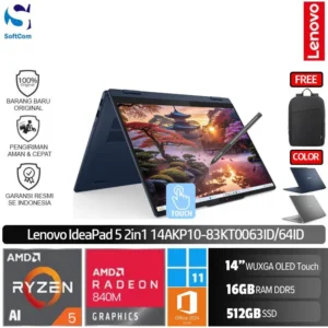 Lenovo IdeaPad 5 2-in-1 14AKP10 63ID 64ID/Ryzen AI 5-340/16GB/512GB SSD/14" WUXGA Touch/Win 11 Home + OHM 2024 + M365 [83KT0063ID| 83KT0064ID]