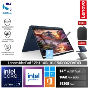 Lenovo IdeaPad 5 2-in-1 14IAL10 62ID 63ID/Intel Core Ultra 7-255U/16GB/512GB SSD/14" WUXGA IPS Touch/Win 11 Home+OHM 2024+M365 [ 83KR0062ID | 83KR0063ID ]