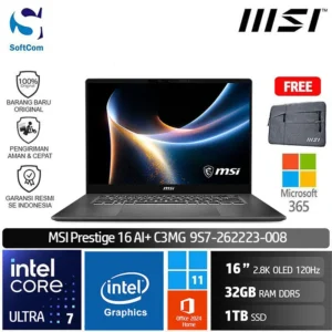 MSI Prestige 16 AI+ C3MG (9S7-262223-008) /Intel Core 7-355/32GB/1TB SSD/16" 2.8K OLED 120Hz/Win 11 Home+OHM 2024+M365/Platinum Gray