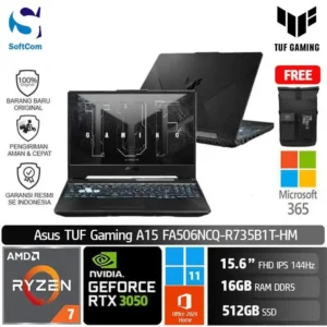 Asus TUF Gaming A15 FA506NCQ-R735B1T-HM/Ryzen 7-170/8GB/512GB SSD/GeForce RTX 3050 4GB/15.6" FHD 144Hz/Win 11 Home+OHM 2024+M365/Graphite Black