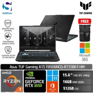 Asus TUF Gaming A15 FA506NCQ-R735B6T-HM/Ryzen 7-170/16GB/512GB SSD/GeForce RTX 3050 4GB/15.6" FHD 144Hz/Win 11 Home+OHM 2024+M365/Graphite Black
