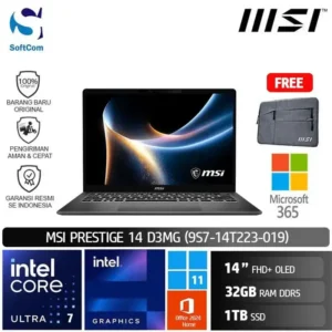 MSI Prestige 14 D3MG (9S7-14T223-019) /Intel Core Ultra 7 355/32GB/1TB SSD/14″ FHD+ OLED/Win 11 Home+OHM 2024+M365/Platinum Gray