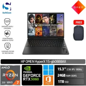 HP HyperX Omen 15-gb0888AX/Ryzen 7-260/24GB/1TB SSD/GeForce RTX 5060 8GB/15.3″ 2.5K IPS 180Hz/Win 11 Home+OHM 2024/Shadow Black
