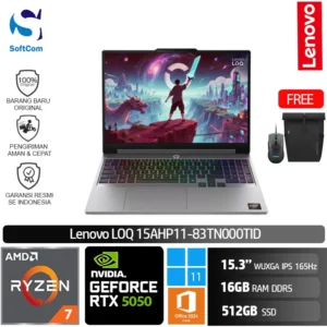 Lenovo LOQ 15AHP11 83TN000TID/Ryzen 7-250/16GB/512GB SSD/GeForce RTX 5050 8GB/15.3″ WUXGA 165Hz/Win 11 Home+OHM 2024+M365/Luna Grey