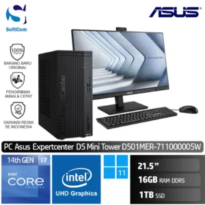 PC Asus  Expertcenter D5 Mini Tower D501MER-711000005W/Core i7-14700/16GB/1TB SSD/21.5"/Win 11 Home + OHM 2024/Black