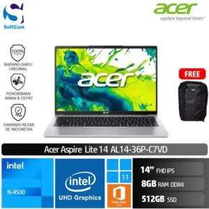 Acer Aspire Lite AL14-36P-C7VD/Intel N4500/8GB/512GB SSD/14" FHD IPS/Win 11 Home+OHM 2024+M365/Silver