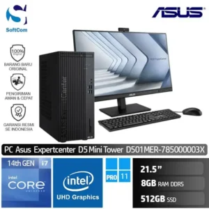 PC Asus  Expertcenter D5 Mini Tower D501MER-785000003W/Intel Core i7-14700/8GB/512GB SSD/21.5"/Win 11 Home + OHM 2024/Black