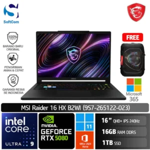 MSI Raider 16 Max HX B2WI (9S7-265122-023)/Intel Core Ultra 9-275HX Plus/16GB/1TB SSD/RTX5080 16GB/16" QHD+ 240Hz/Win 11 Home+OHM 2024+M365/Core Black