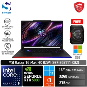 MSI Raider 16 Max HX B2WI (9S7-265111-082)/Intel Core Ultra 9-290HX Plus/32GB/2TB SSD/RTX5080 16GB/16" QHD+ 240Hz/Win 11 Home+OHM 2024+M365/Core Black