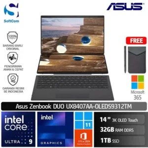 Asus Zenbook Duo UX8406CA-OLEDS9312TM/Intel Core Ultra 9-386H/32GB/1TB SSD/14" 3k OLED Touch/Win 11 Home+OHM 2024+M365/Moher Grey