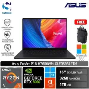 Asus ProArt P16 H7606WM OLEDS9312TM/Ryzen AI 9 HX-370/32GB/1TB SSD/GeForce RTX 5060 8GB/16" 3K Touch/Win 11 Home+OHM 2024+M365/Nano Black